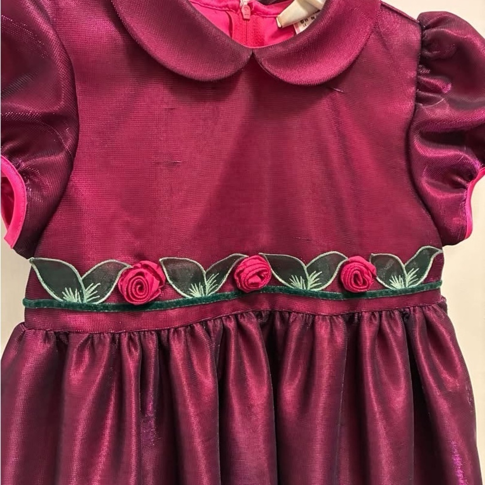 Vintage Burgundy Dress with Floral Accents - Picture 2 of 4